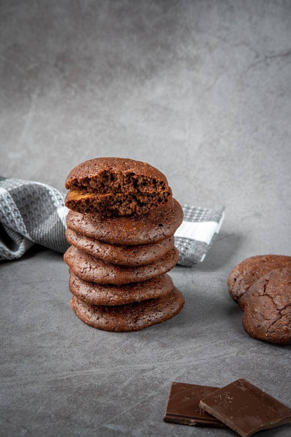 A stack of cakey chocolate cookies